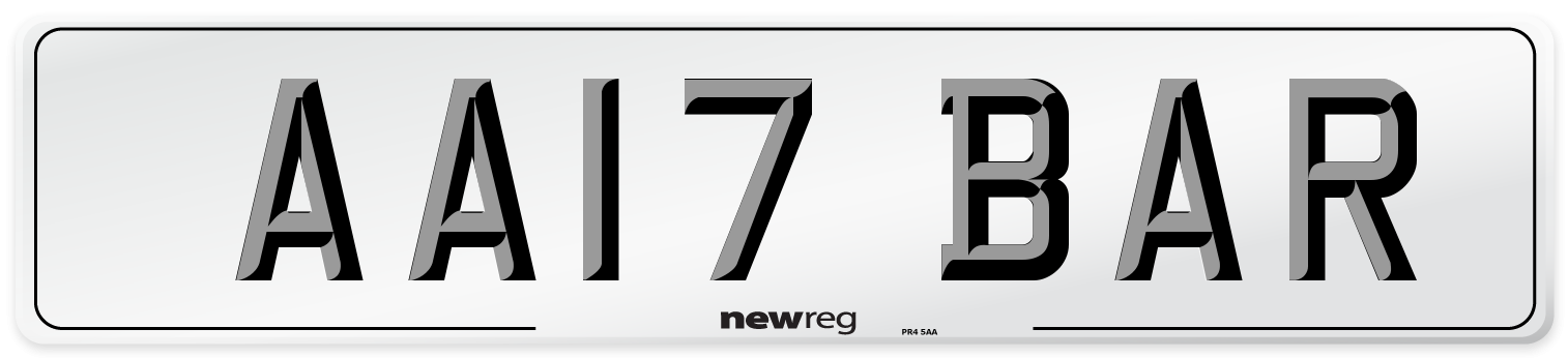 AA17 BAR Number Plate from New Reg
